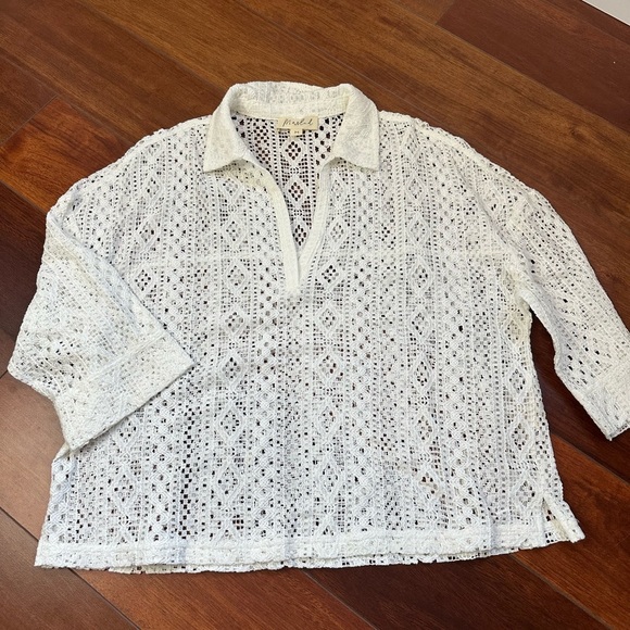 Marled Medium Women’s Lace Collared Boxy Fit Top - Picture 1 of 5